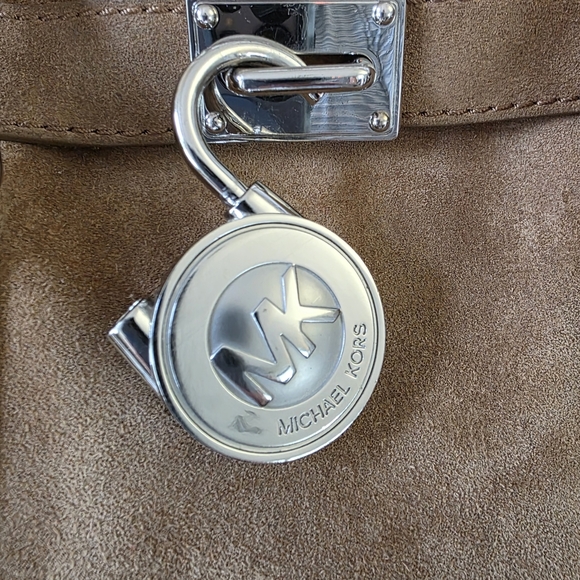 Vintage Michael Kors Distressed Brown Suede Tote Bag With Silver MK Lock - Picture 5 of 15